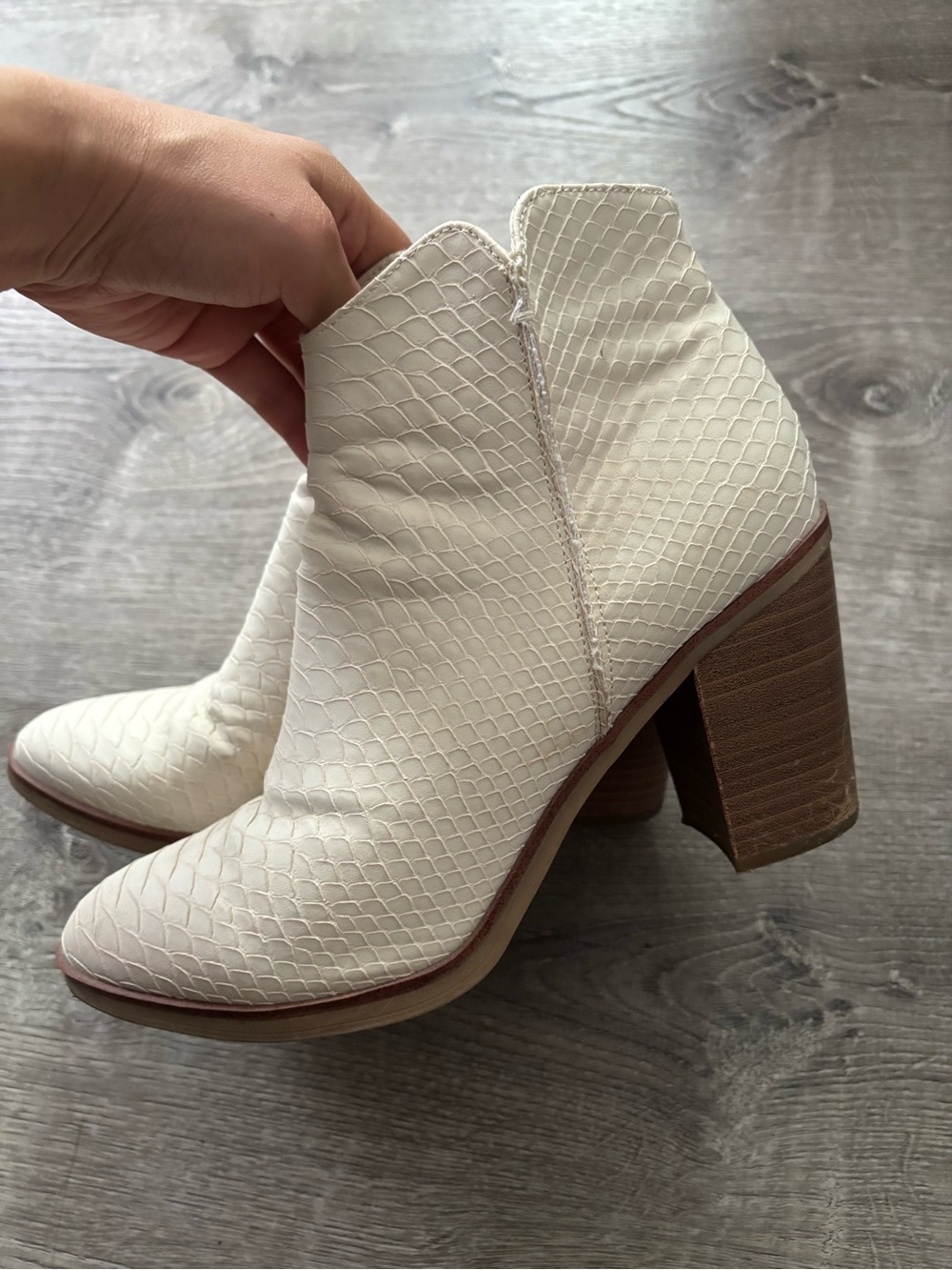 Altar'd State Cream Textured Block Heel Ankle Boots